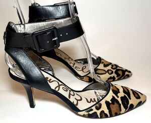Sam Edelman Okala Leopard Calf Hair D’Orsay Ankle Strap Pumps 8.5 M